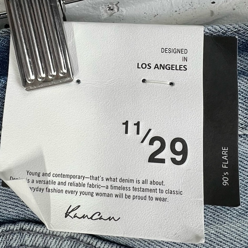 KANCAN  11/29 90's flare distressed acid washed button fly Jeans Long inseam - Picture 7 of 7